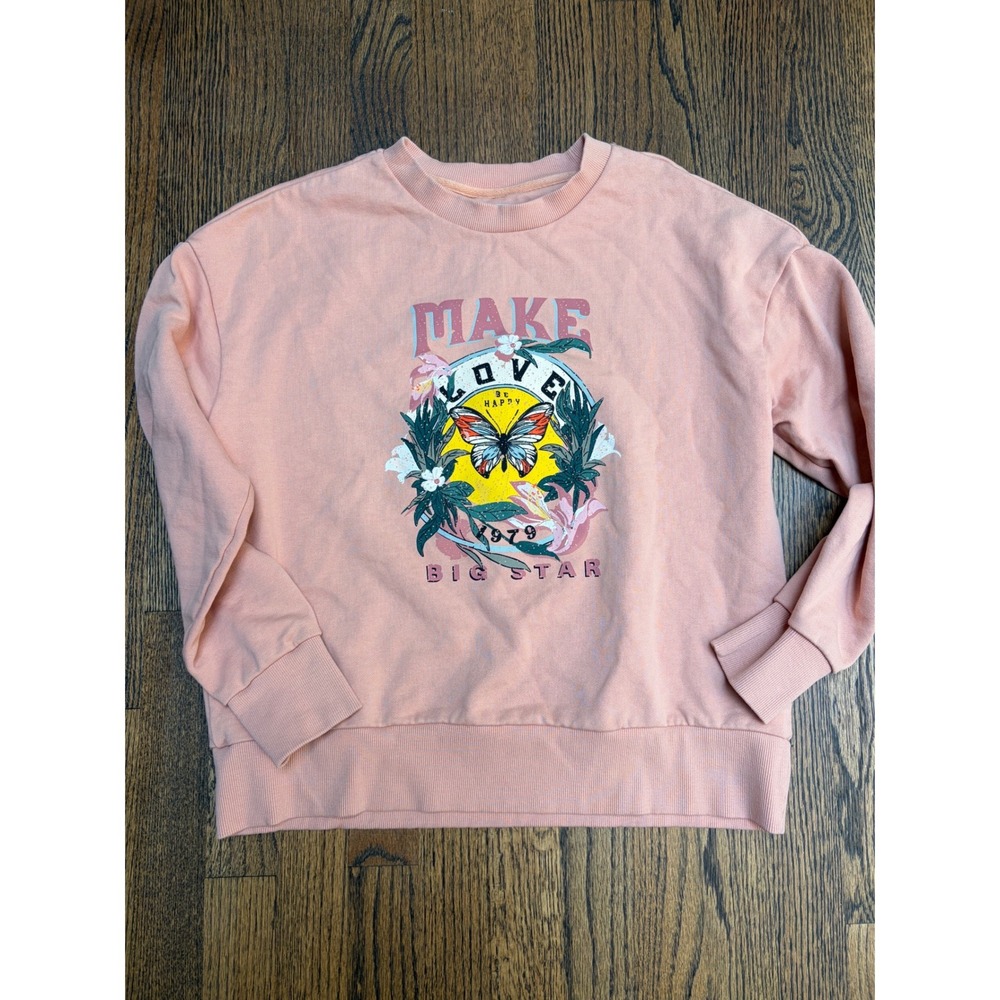 Big Star Sammi Sweatshirt S Pink 100% Organic Cotton Butterfly Boho Retro